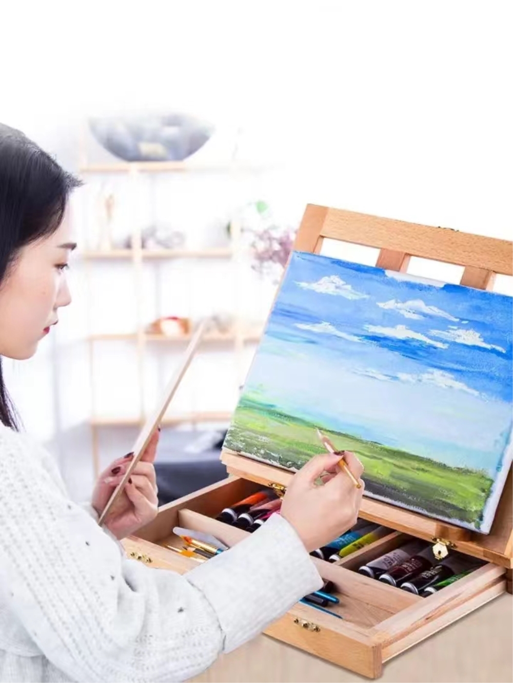 Laptop Accessories Box - Portable Wooden Table Easel for Artists