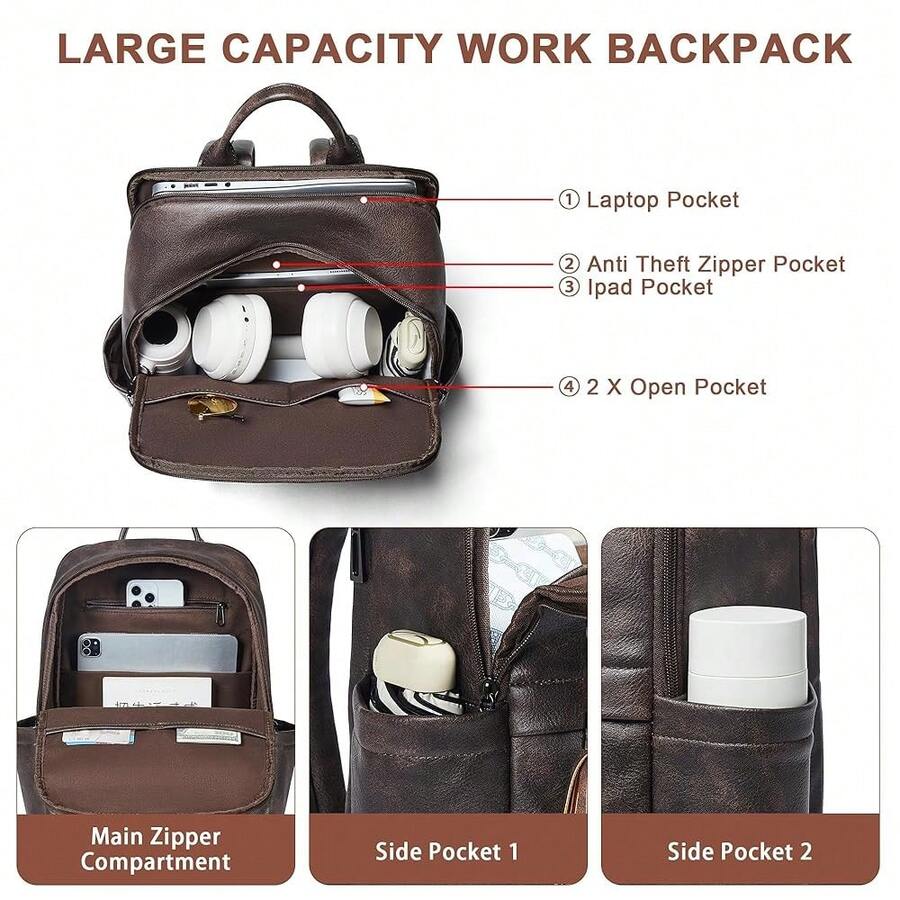 Laptop Backpack Anti Theft - Large Capacity Leather Laptop Backpack For