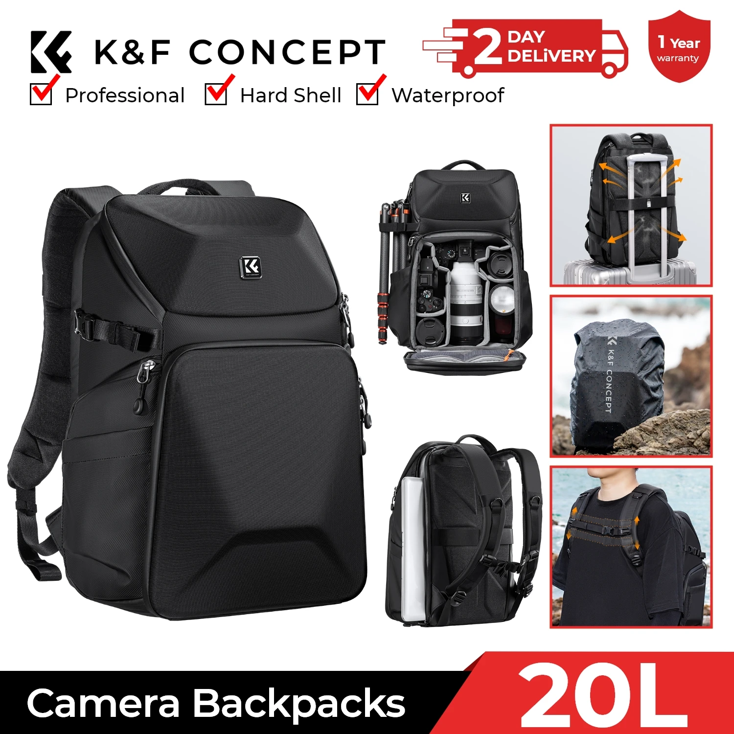 K&F CONCEPT 20L Camera Backpac - Laptop Accessories Box ulasan dan harga