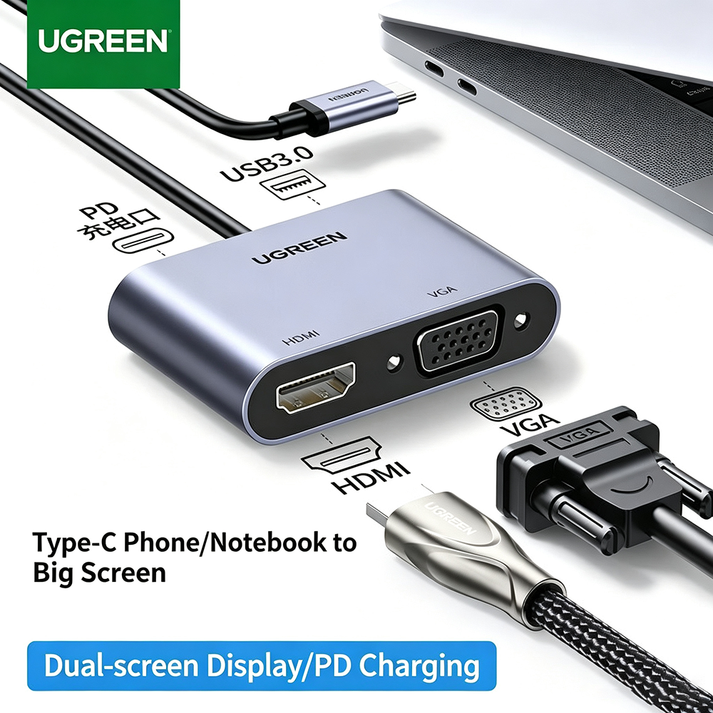 UGREEN USB C Hub Type-C to HDM - Hdmi Vga Adapter ulasan dan harga